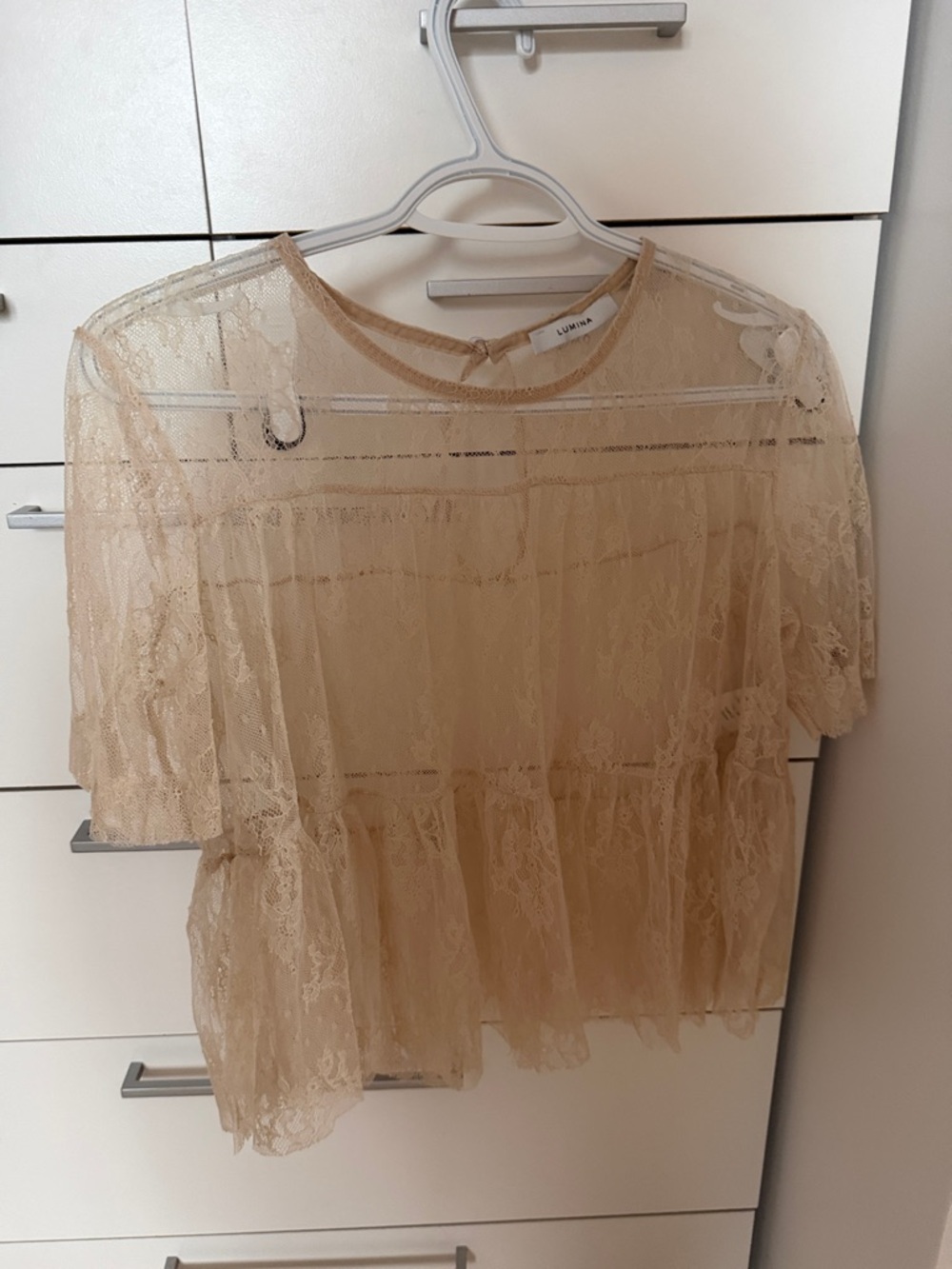 Umi Lace Peplum Blouse in Light Beige